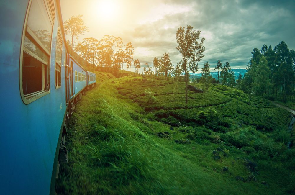 sunset over a train in Sri Lanka